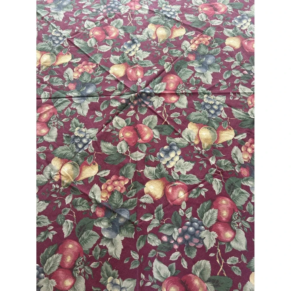 Vintage Burgundy Harvest Fruit Round Tablecloth Apples Pears Grapes Country 56